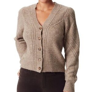 Sam Edelman Julietta Ribbed Knit V-Neck Puff Sleeve Button Front Cardigan- Large